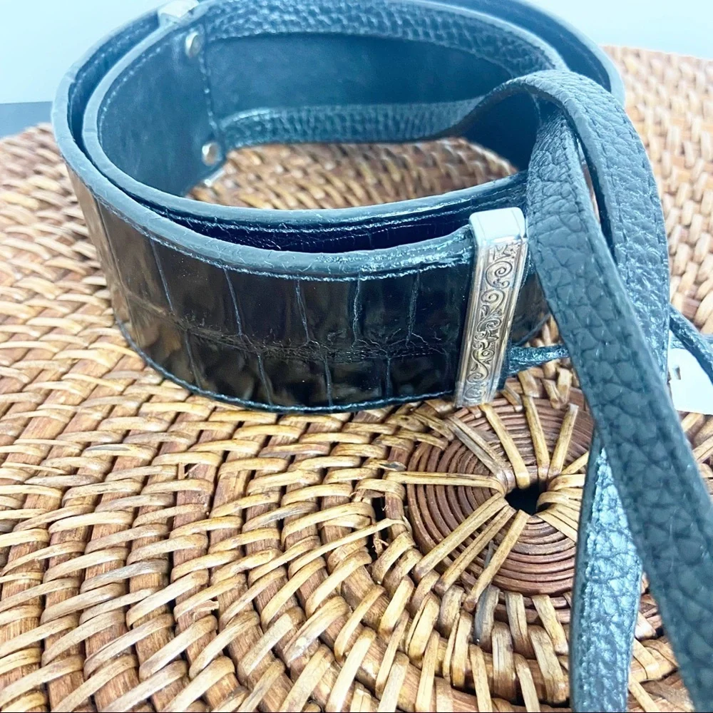 Vintage Women's Brighton Black Leather & Silver Hardware Belt Size SM B30383